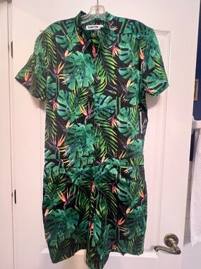 Romper with Tropical Green Leaf Print by RompHim—NWT!